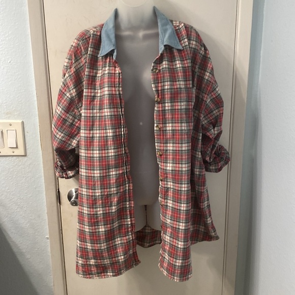 Vintage Forelli Denim Collar Windowpane Plaid Button Down Size 22/24 - Picture 8 of 9